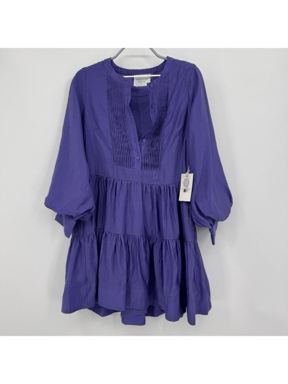 Hyacinth House by Tuckernuck Purple Amie Mini Dress XS Long Sleeve Pleated Swing